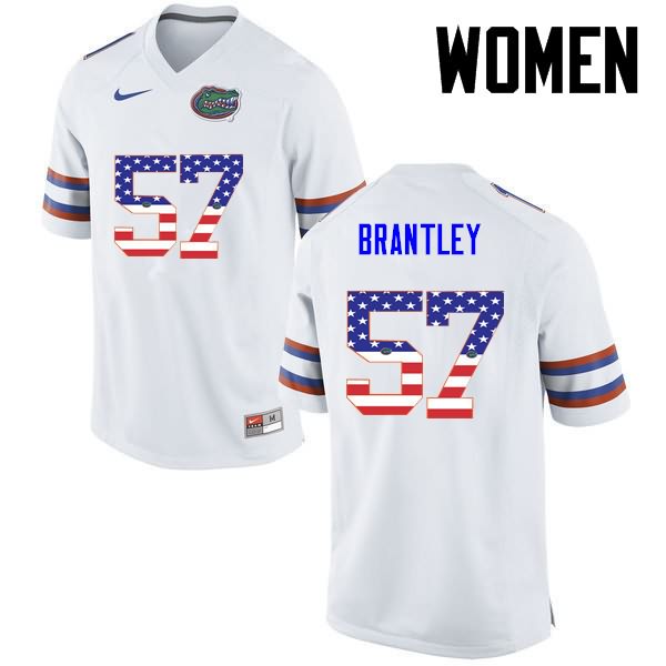 Women's NCAA Florida Gators Caleb Brantley #57 Stitched Authentic USA Flag Fashion Nike White College Football Jersey XIO2365MG